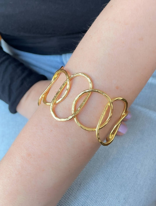 Handmade gold plated hammered cuff
