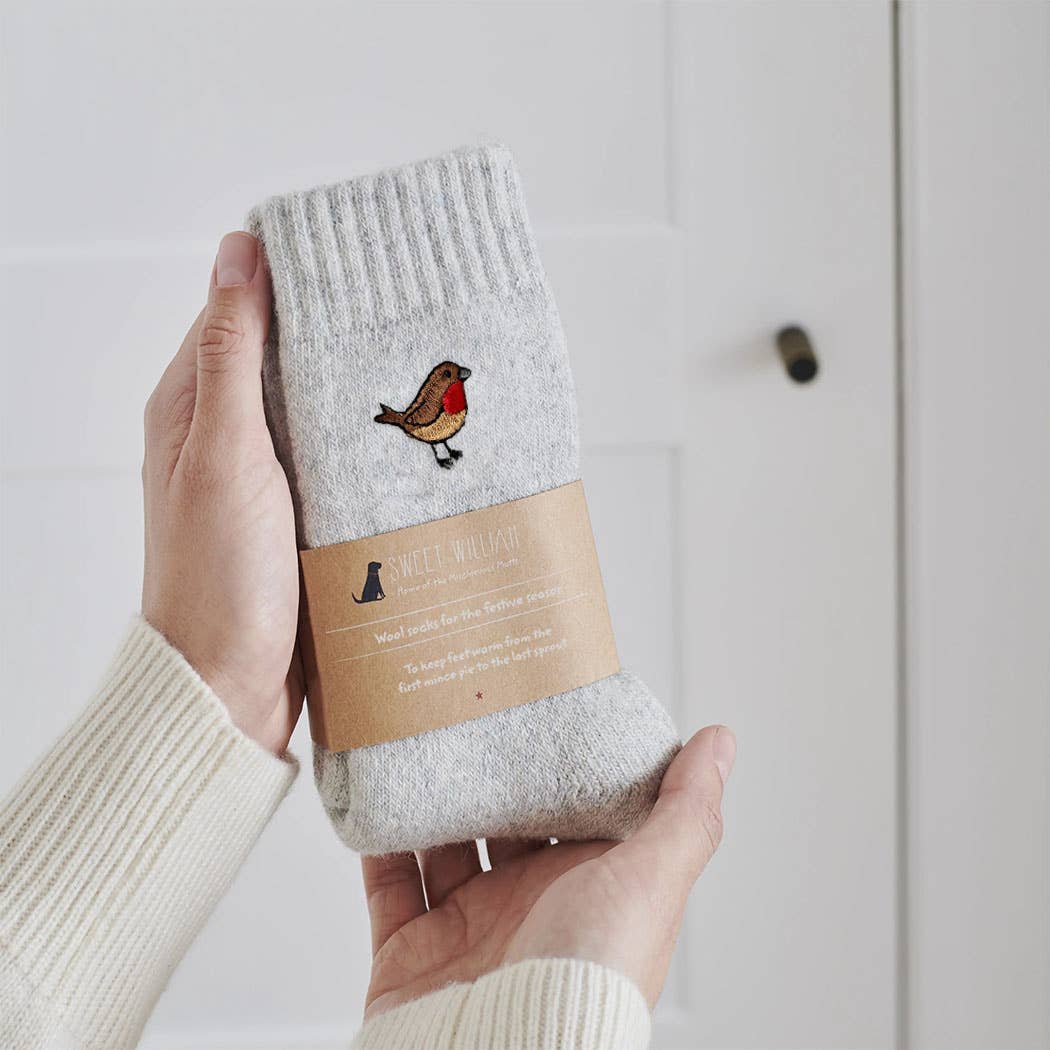Robin Christmas Wool Socks