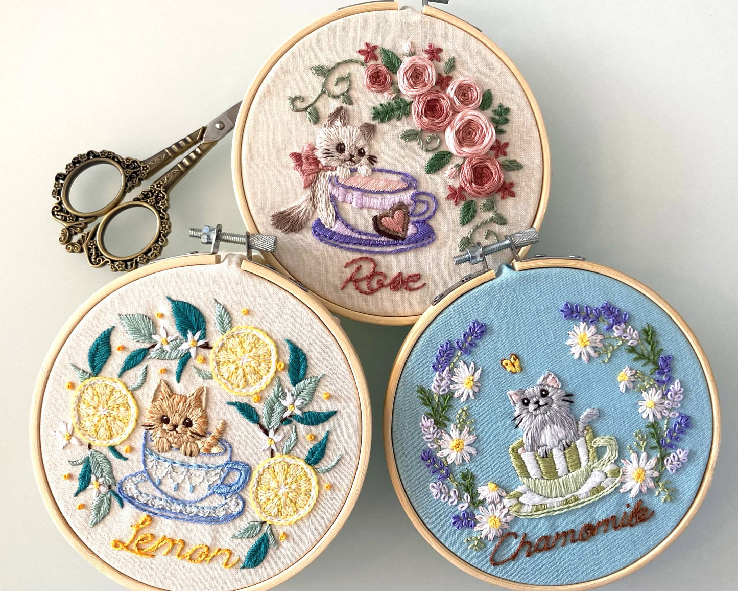 DIY Embroidery Kit Matcha Latte from Cat & Tea Collection