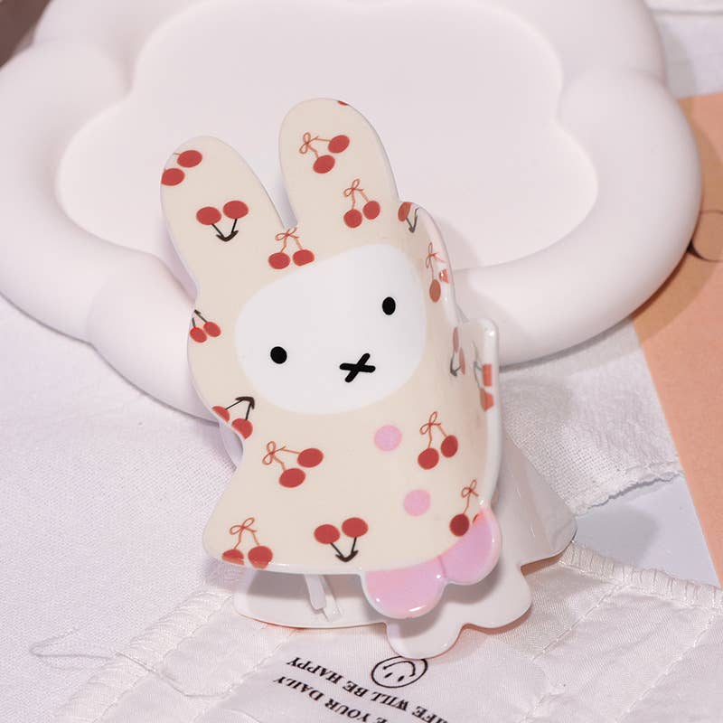 Cartoon Cherry & Floral Raincoat Print Bunny Hair Claw Clip