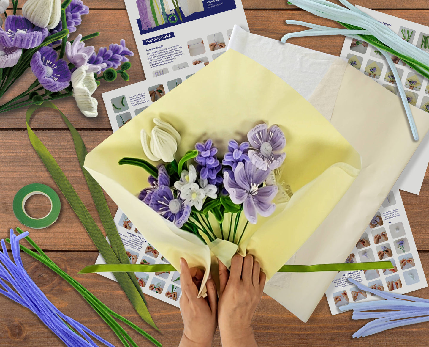 DIY Chenille Flower Bouquet Kit – Purple Mix