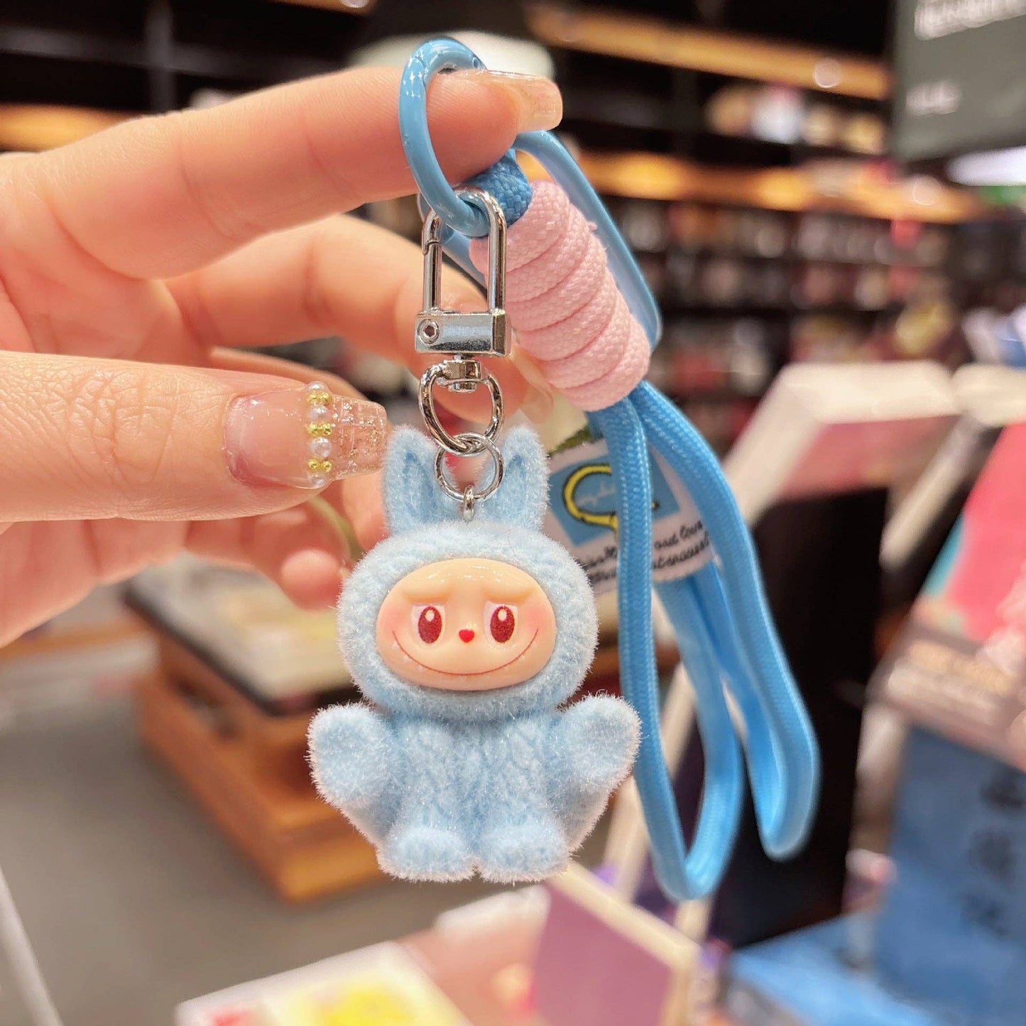 Labubu flocking keychain labubu pendant gift-random emotion