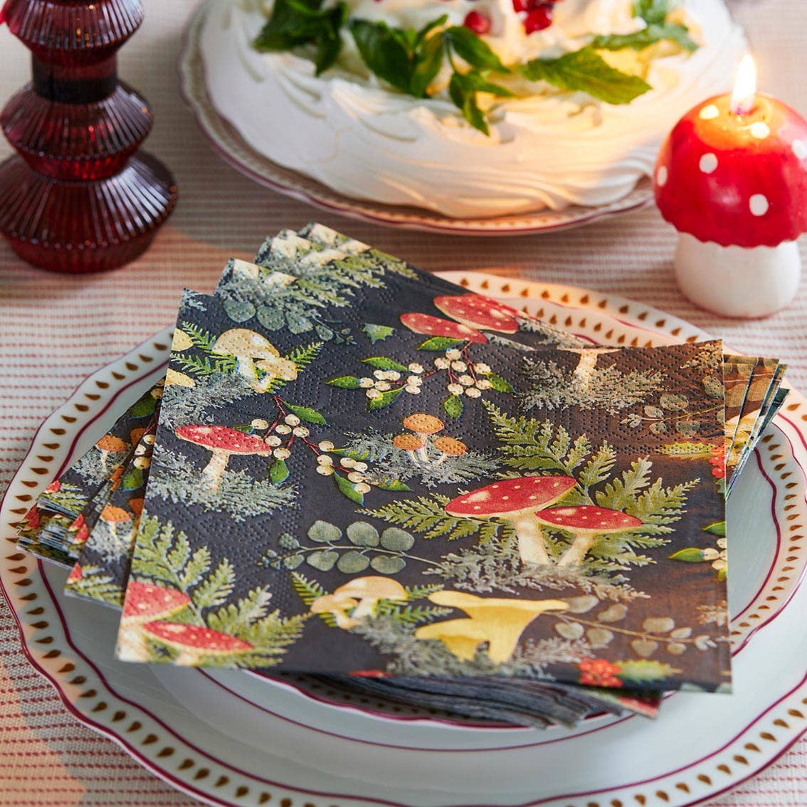 Mushroom Christmas Napkin | 20 Pack | Xmas Napkins |