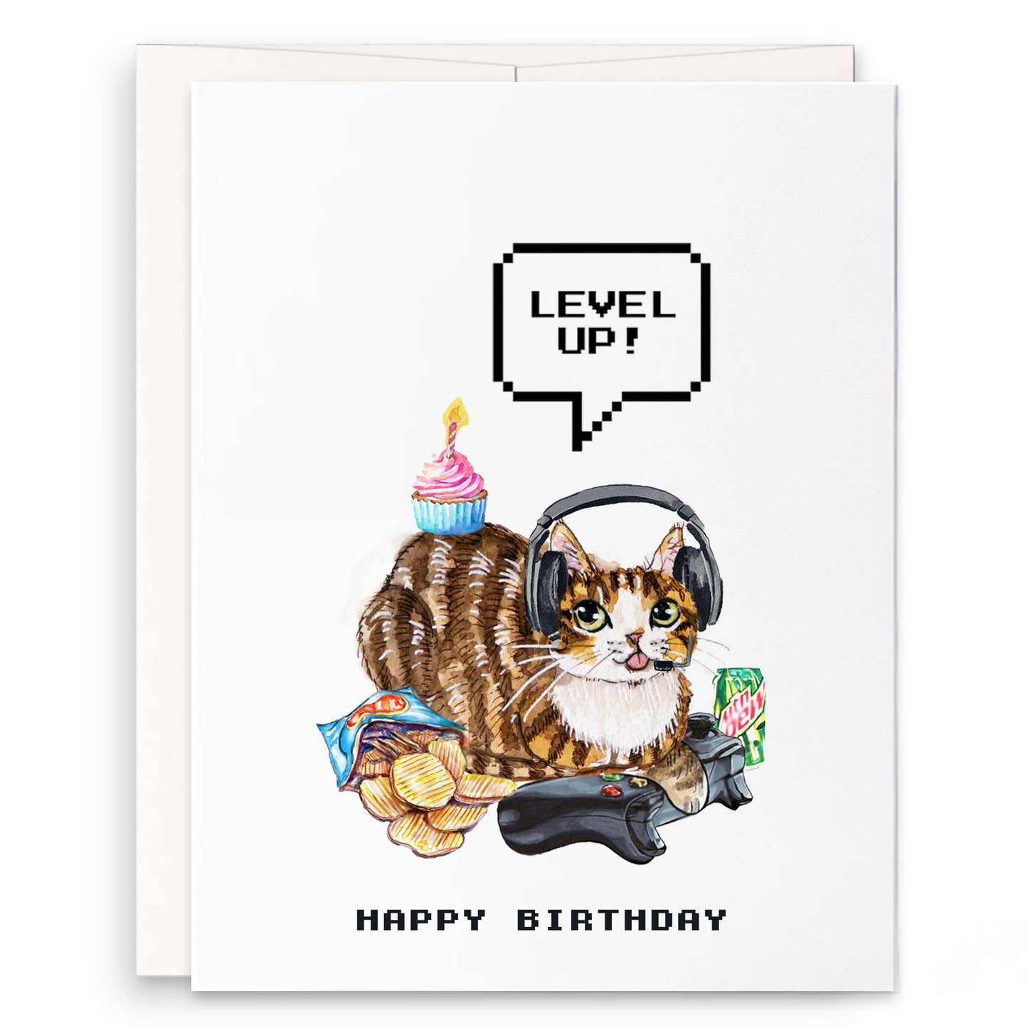 Video Gamer Cat - Funny Birthday Card