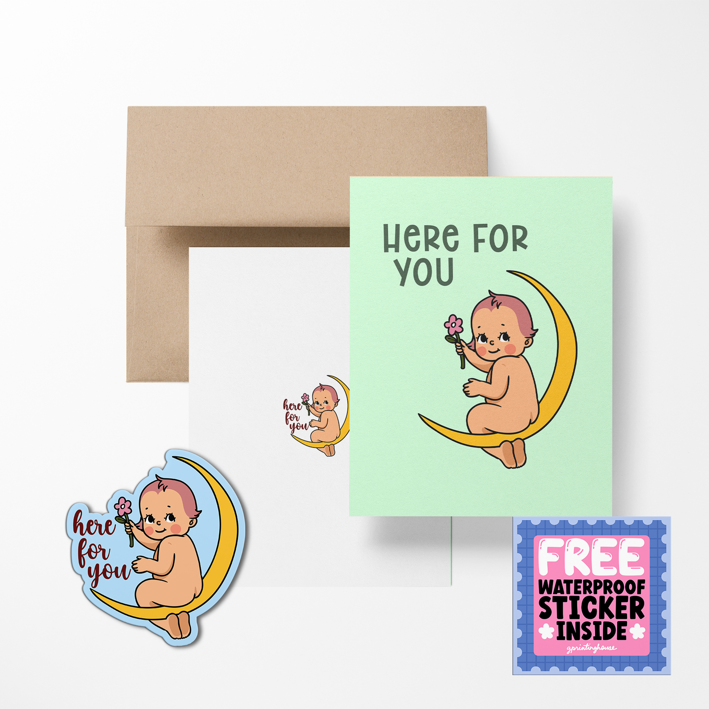 Here For You Retro Babies Valentines Greeting Cards