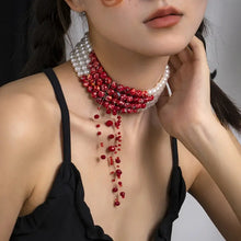 Load image into Gallery viewer, Gothic Chic Blood Drop Artificial Pearl Tassel Necklace
