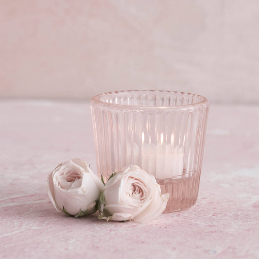 Pressed Pink Glass Tealight / Votive Holders