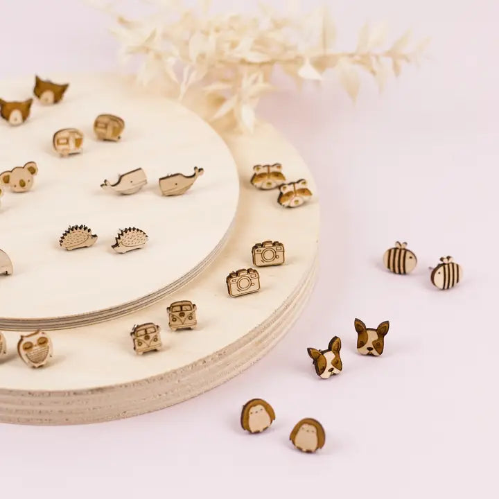Wooden Turtle Stud Earrings