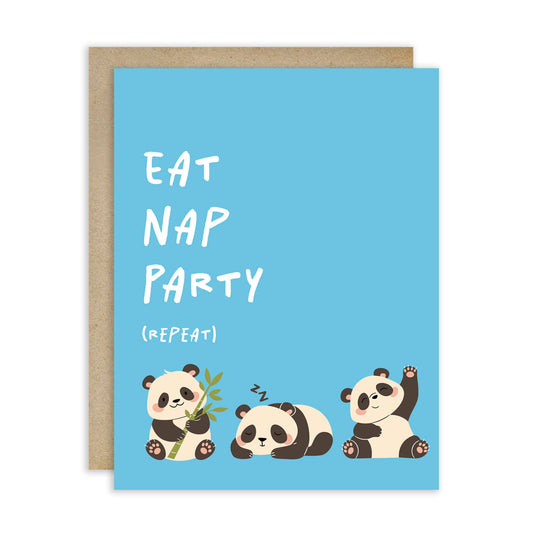 Eat Nap Party Birthday Card | Funny Aesthetic Chinese Panda Greeting Cards