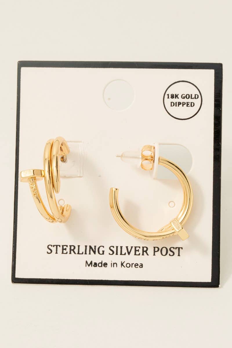 Gold Dipped Nail Loop Hoop Earrings