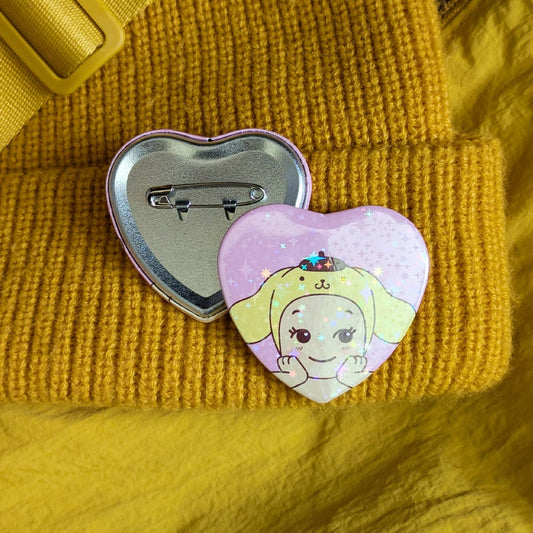 Pompompurin Baby Sparkle Heart Button