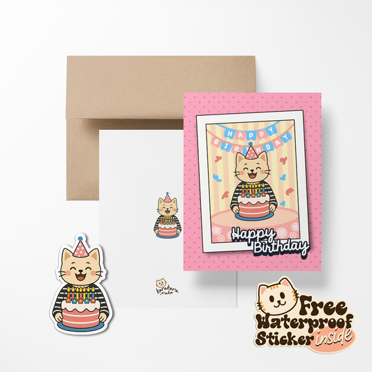 Cat with Cake Korokoro Poko's Greeting Cards