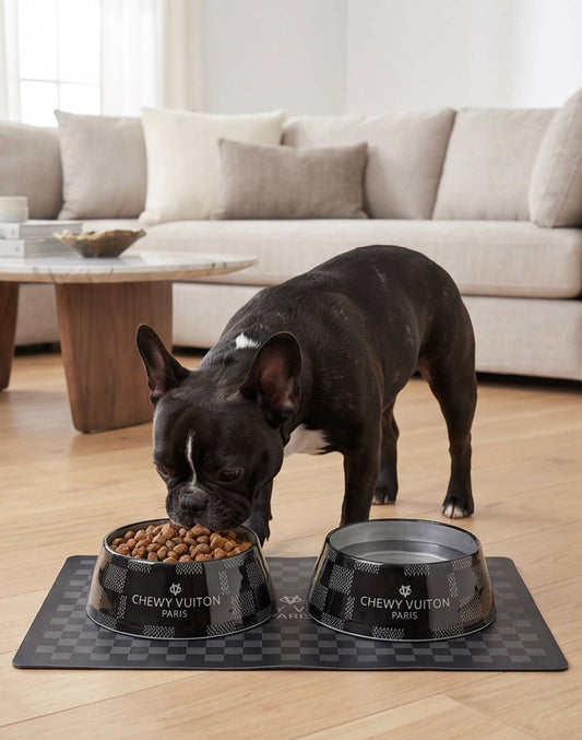 Black Checker Chewy Vuiton Placemat for Cat or Dog Bowl