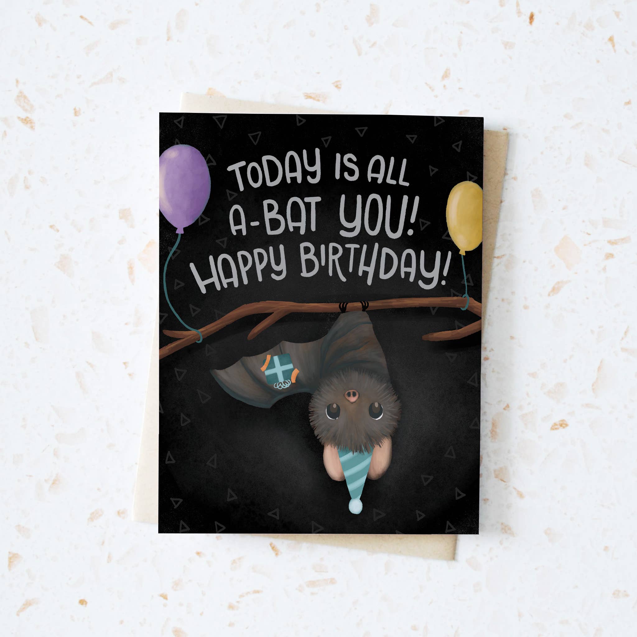 Black Bat Birthday Greeting Card – Front and Company: Gifts