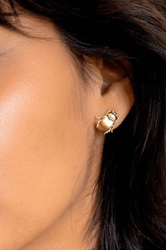 Fortune Beetle Studs -18K Gold Plated or Silver Rhodium