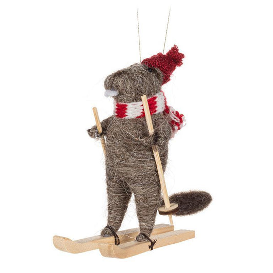 Skiing Beaver Ornament-4.5"H