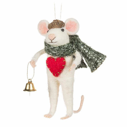 Felt Mouse Ornament - Winter Mouse w/Heart & Bell Ornament-4.5