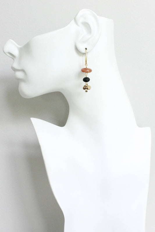 JLTE13 carnelian disc and brass earrings