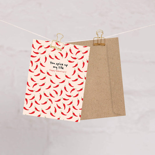 Chili Pepper Pattern Valentine's Day Card | Spice Up My Life