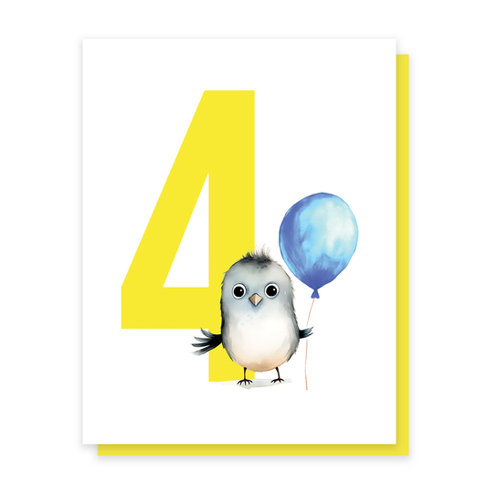 4th Birthday Birdy, Cute 4th Birthday Greeting Card