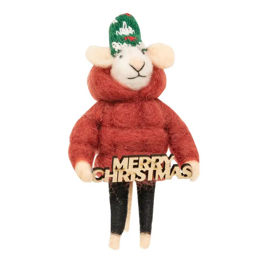 Felt Mouse Ornament - Merry Christmas Puffer Mouse Felted Ornament