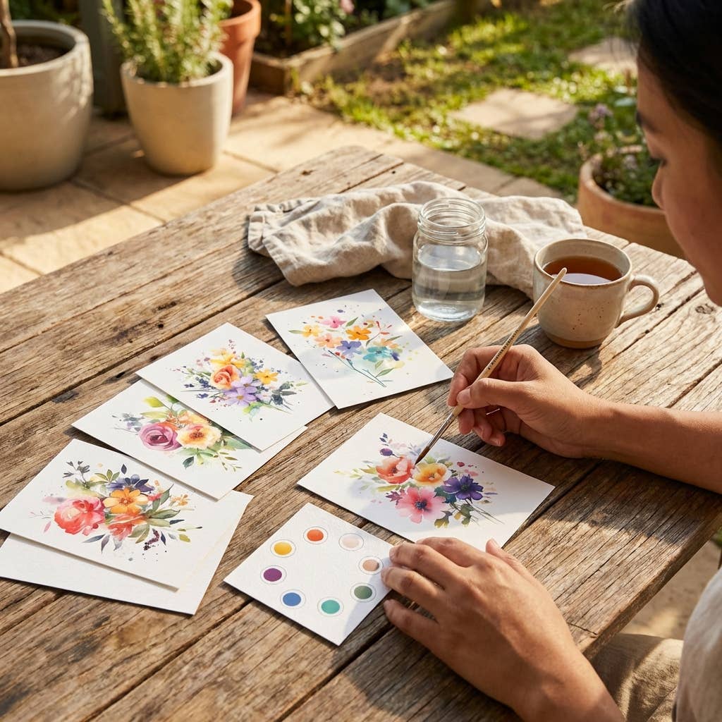All in One Watercolor Paint Set / Postcard Kit: Botanicals