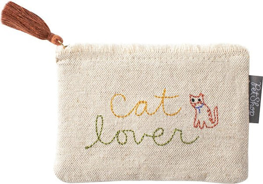 Stitched "Cat Lover" Canvas Pouch