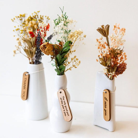 Mini Dried Floral Vase W Thank You Gift Tag