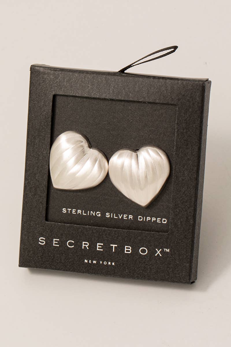 Secret Box Brushed Gold Dipped Heart Shield Stud Earrings