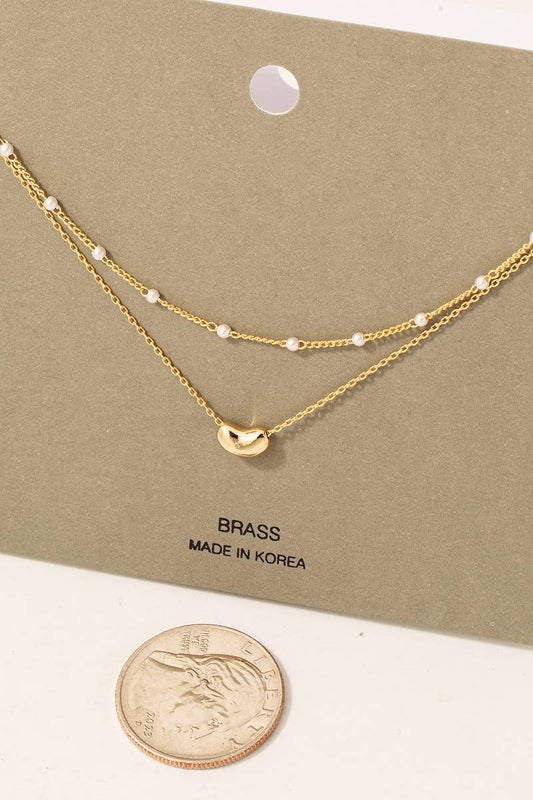 Bean Pendant Layered Pearl Beaded Chain Necklace