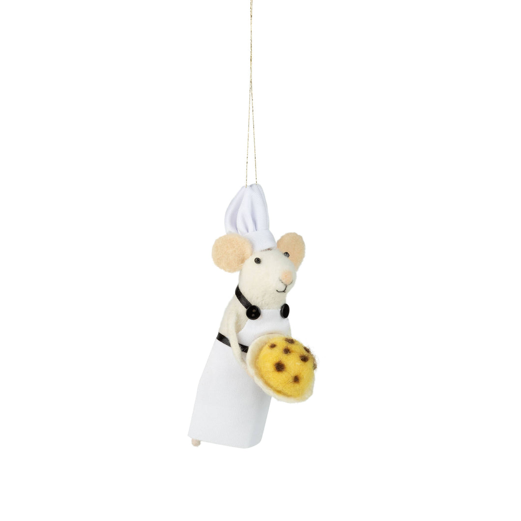 Felt Mouse Ornament : Felt Baker Mouse with white chocolate chip Muffin