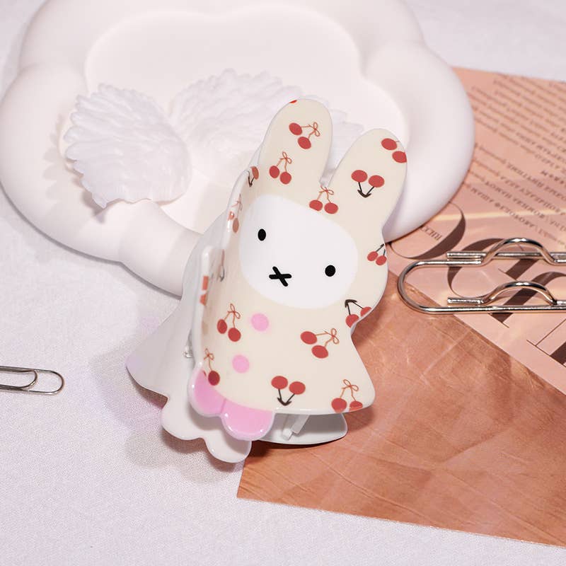 Cartoon Cherry & Floral Raincoat Print Bunny Hair Claw Clip
