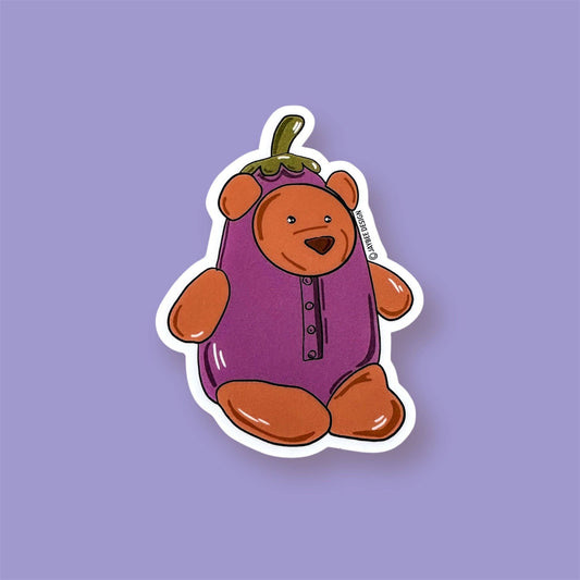 Bear In Eggplant Costume Vinyl Sticker