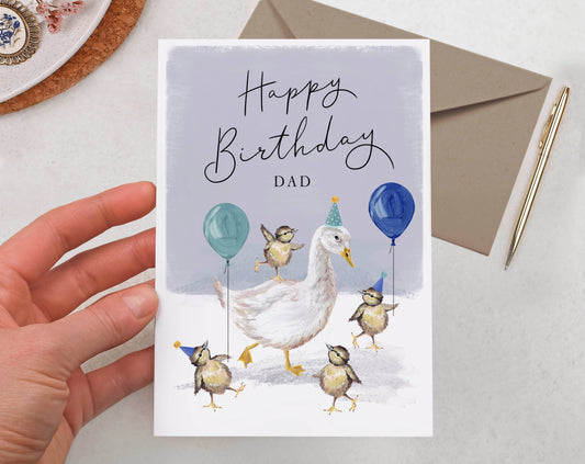 Dad Birthday Card | Goose & Duck Party | Cute Greeting Card