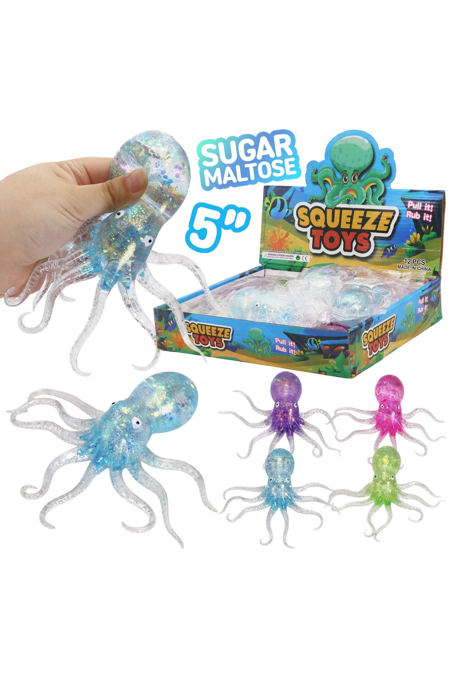 Octopus Glittery Maltose Putty Filled Squishy Toy