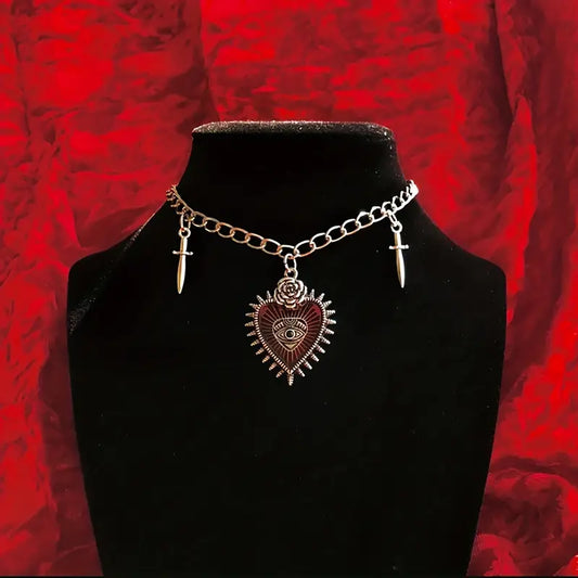 Gothic Punk Style Heart &amp; Sword Pendant Necklace