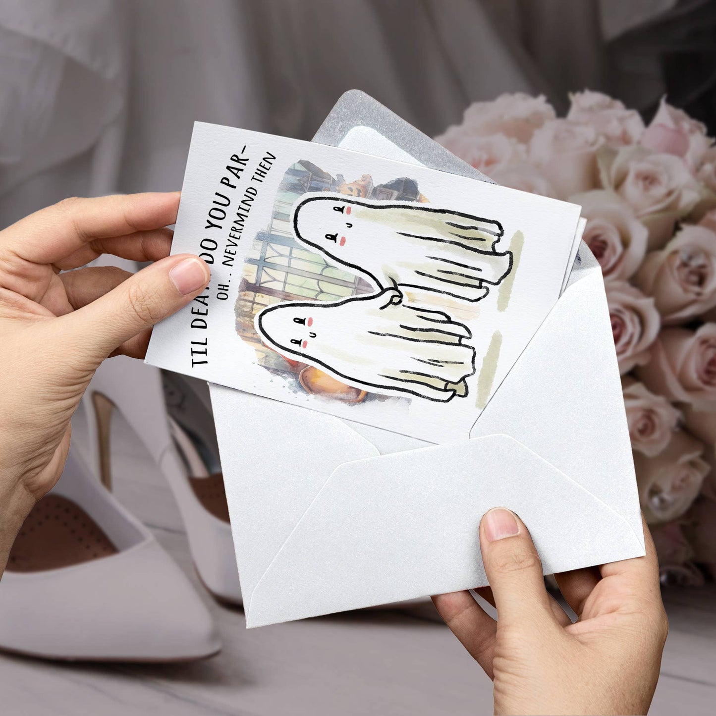 "Til Death do you Par-" - Cute Ghost Horror Wedding Card