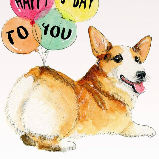 Corgi Butt Balloon - Funny Birthday Card