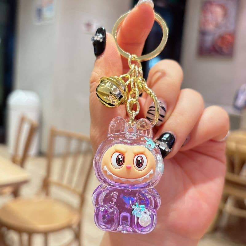 Shiny quicksand labubu keychain bag pendant small gift