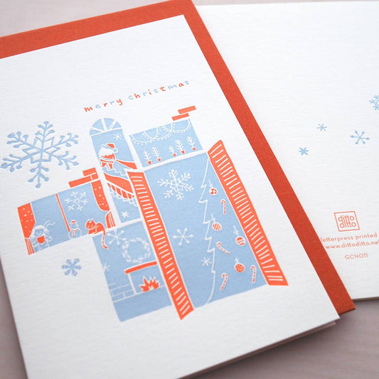 Letterpress christmas card : snowy night