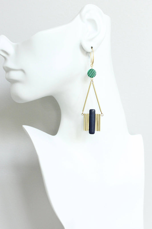 JLTE69 green and blue Artdeco earrings