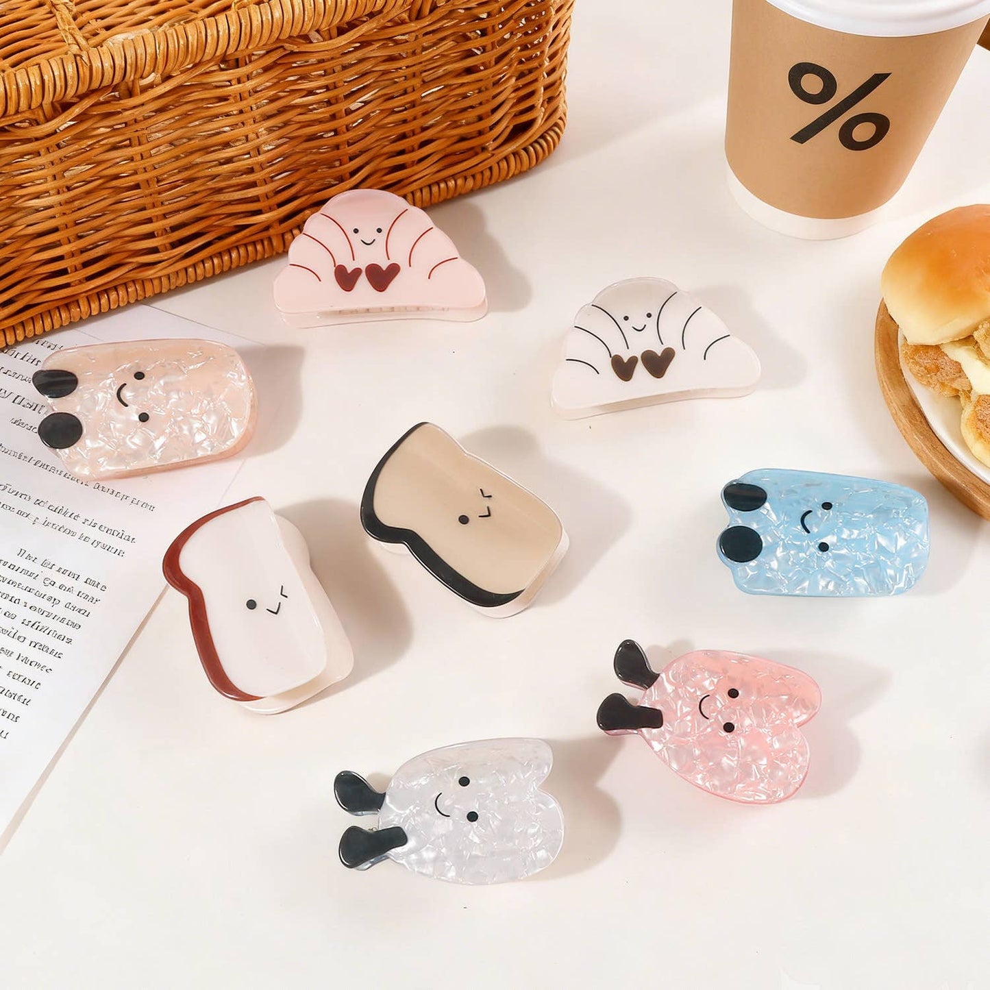 Cartoon Fun Emoji Design Bread & Heart Hair Clip