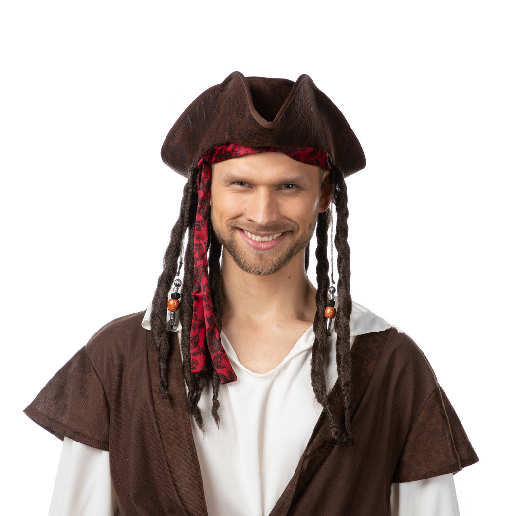 Pirate Hat with Hair Fancy Dress Costume Accessory Unisex