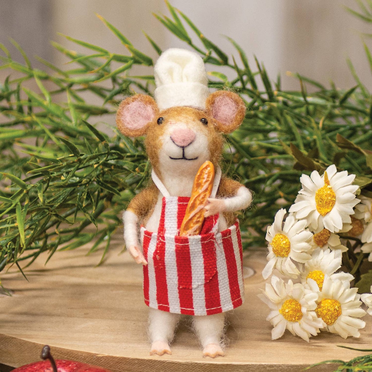 Chef Mouse with Baguette Felted Ornament