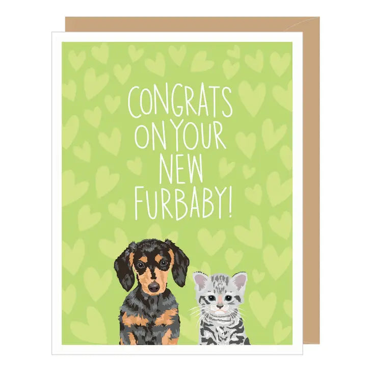 Puppy + Kitten Furbaby New Pet Congratulations Card