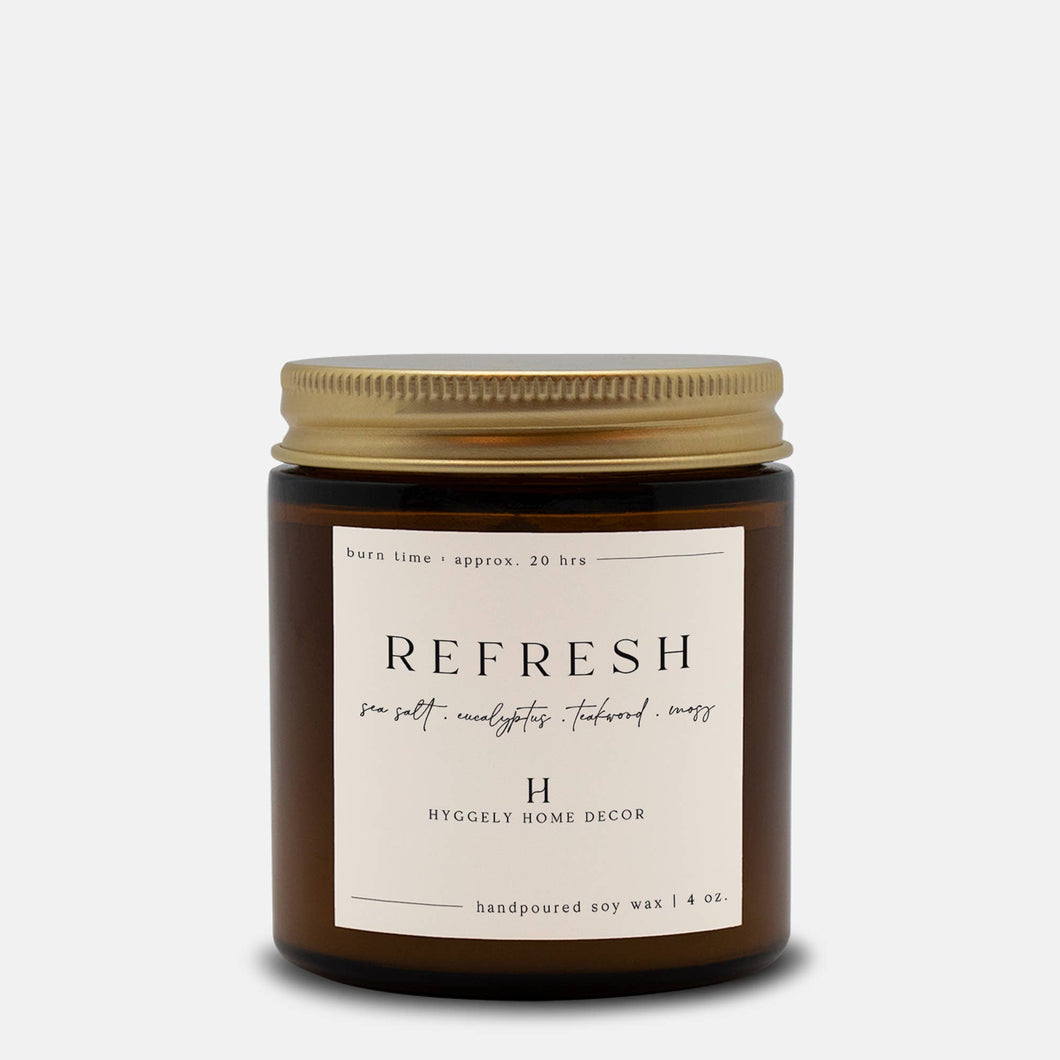 Refresh Soy Candle in Amber Jar with Gold Lid | 9 oz | 4 oz