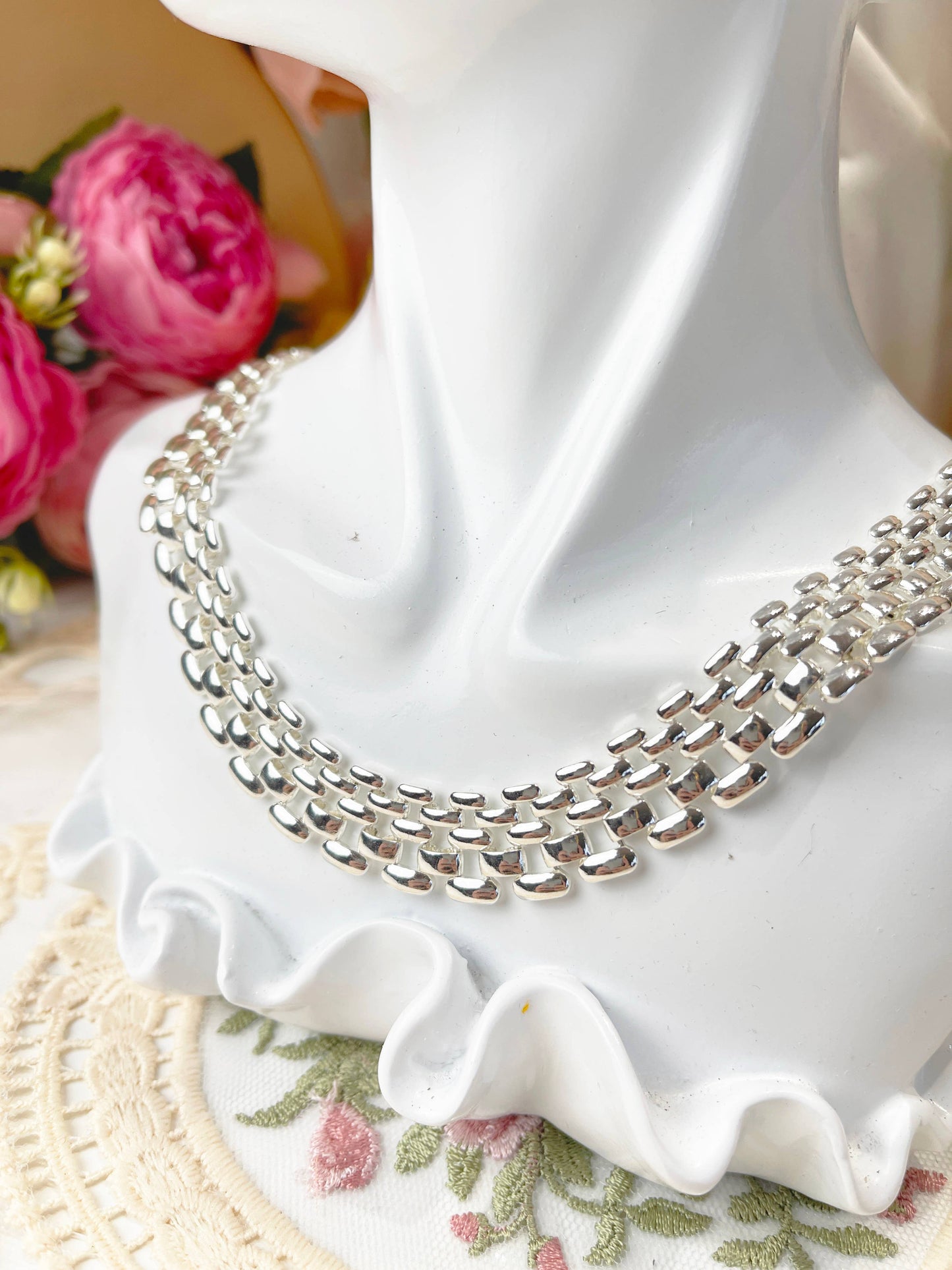 Silver mesh chain necklace, silver chain, silver necklace