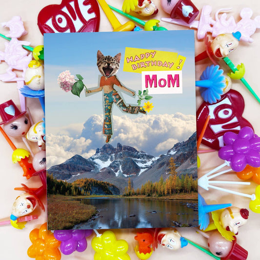 Birthday Mom Card - Cat Collage in the Mountains
