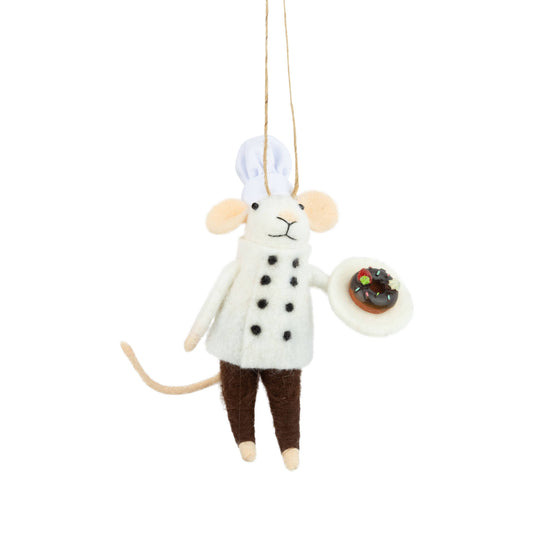 Felt Mouse Ornament:  chef jacket,hat, a plate,donut,5in