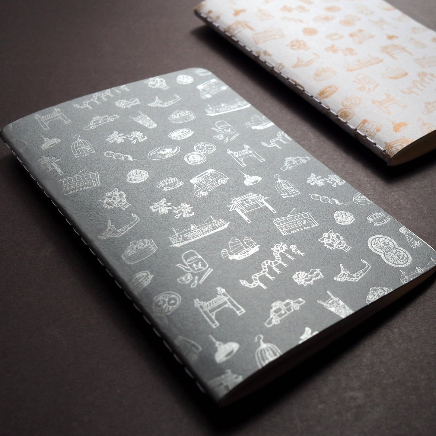 Letterpress hong kong pattern notebook - silver